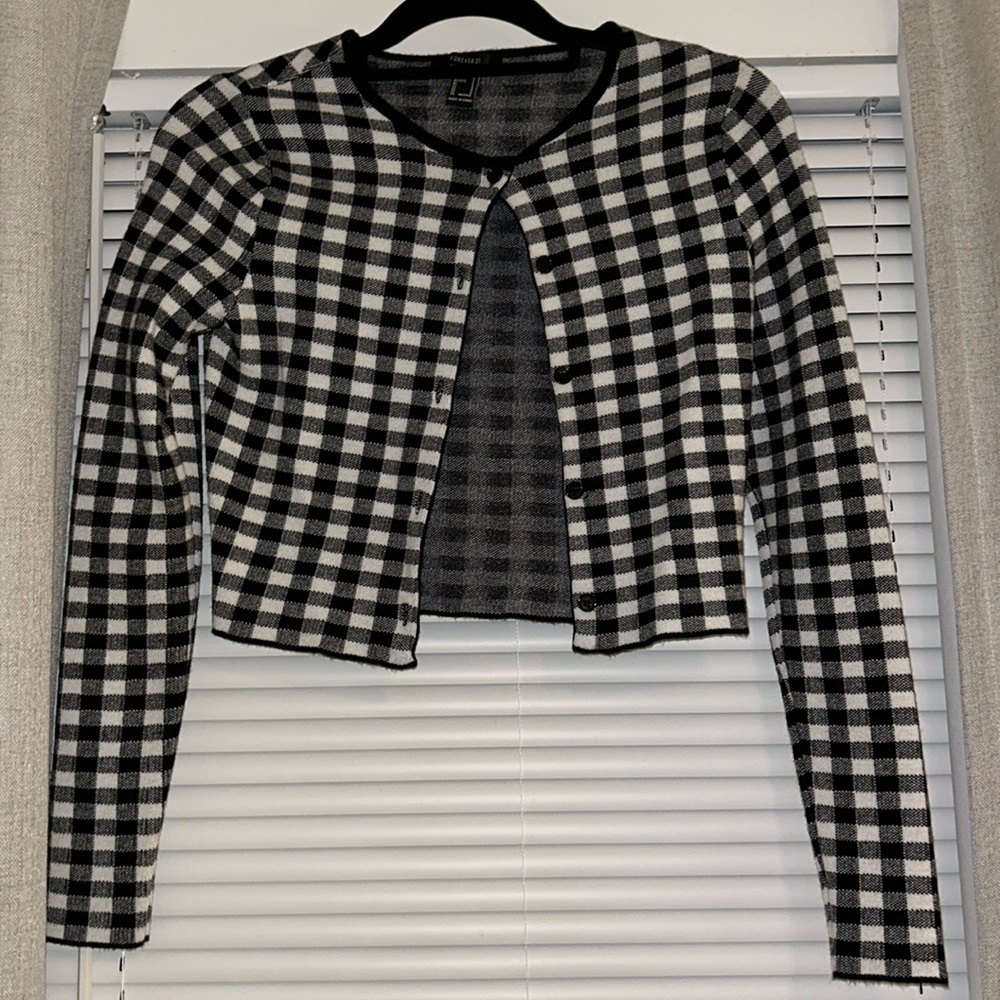 Forever 21 Black and White Checkerboard Sweater, Size: S